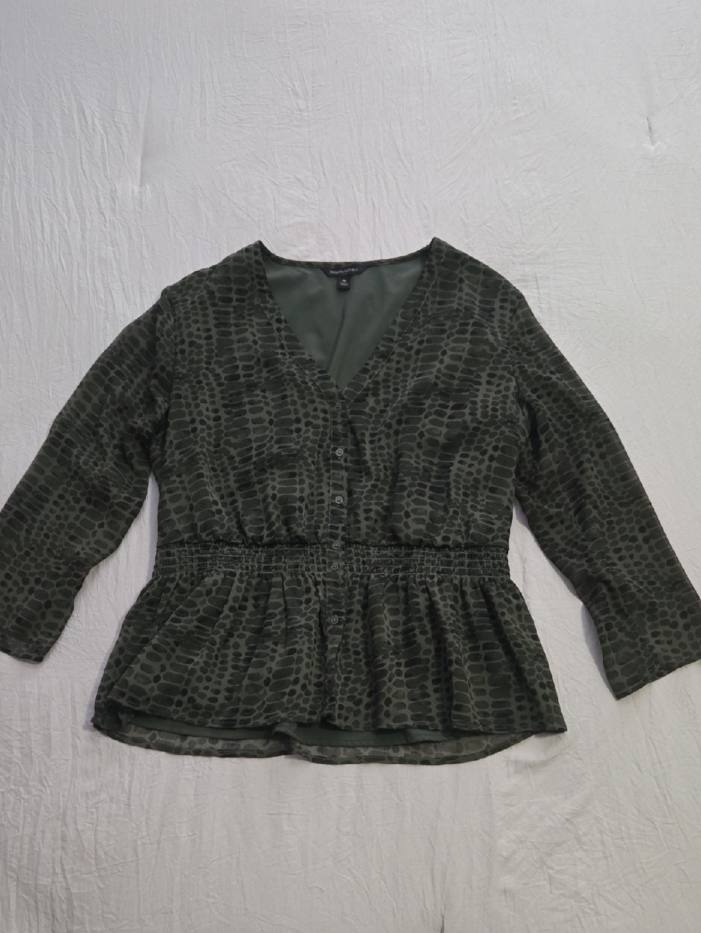 Banana Republic Olive Green Printed Peplum Blouse